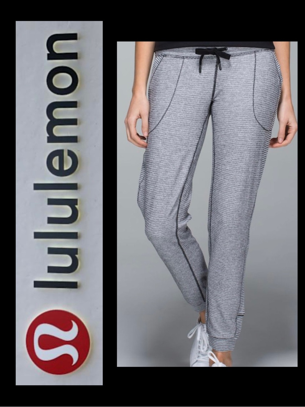 LULULEMON BASE RUNNER PANTS Mini Check Pique White Heathered Black